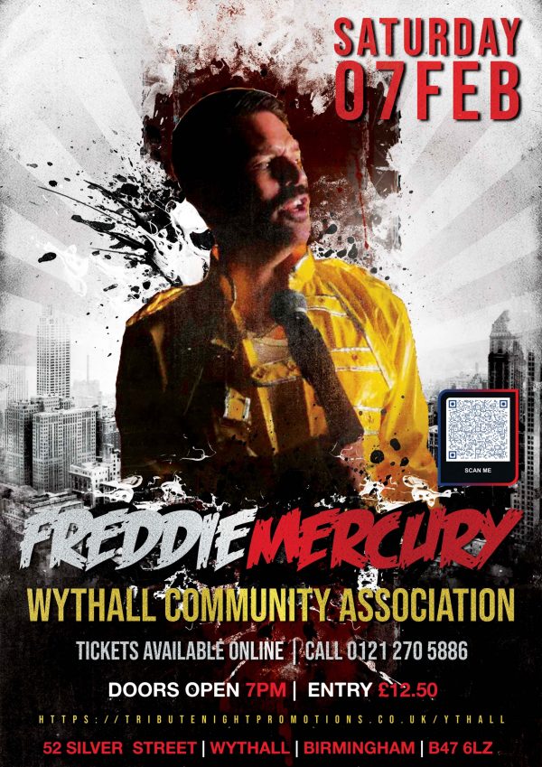 Freddie Mercury Tribute NIght 7th Feb 2026 at Wythall Community Association's Park Hall