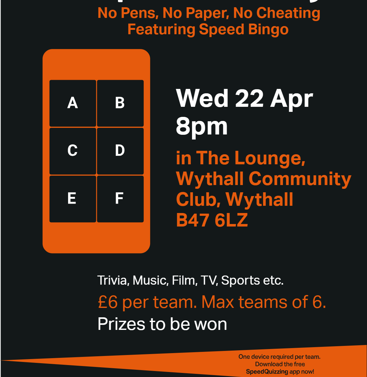 SpeedQuizzing Featuring Speed Bingo - Wed 22 Apr 2026 at 8pm