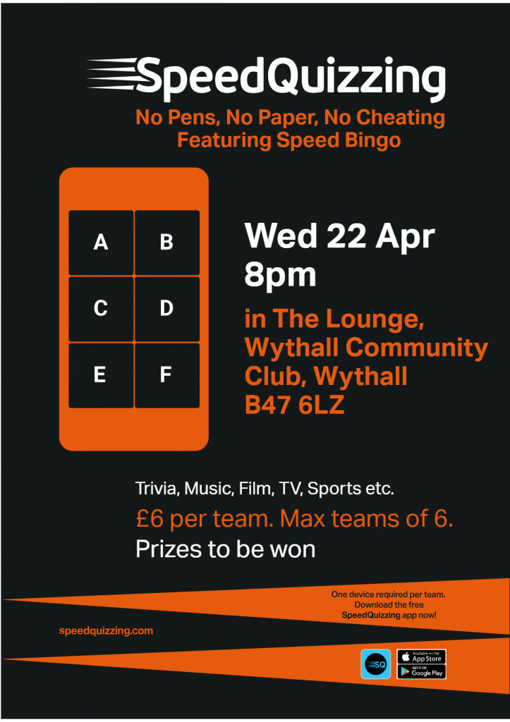 SpeedQuizzing Featuring Speed Bingo - Wed 22 Apr 2026 at 8pm