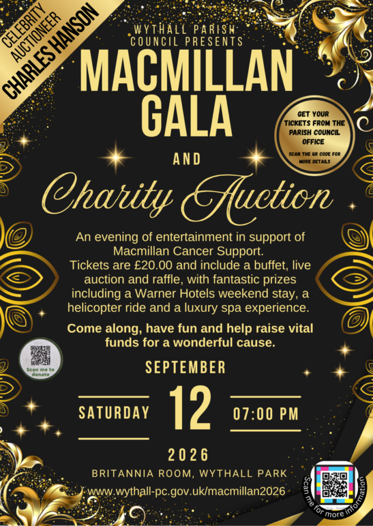 Macmillan Charity Gala and Charity Auction - 12 September 2026 - Britannia Room, Wythall House, Wythall