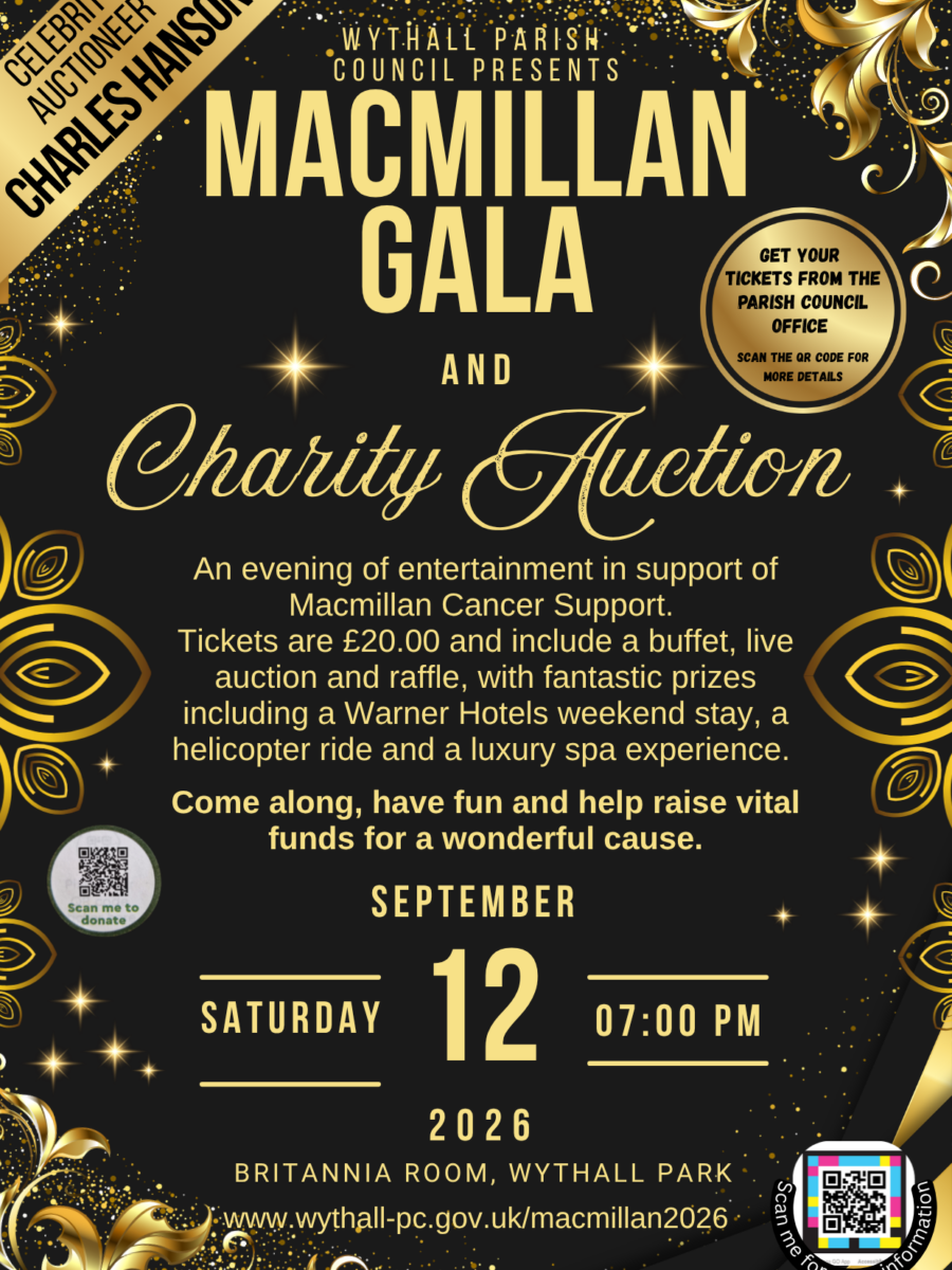 Macmillan Charity Gala and Charity Auction - 12 September 2026 - Britannia Room, Wythall House, Wythall