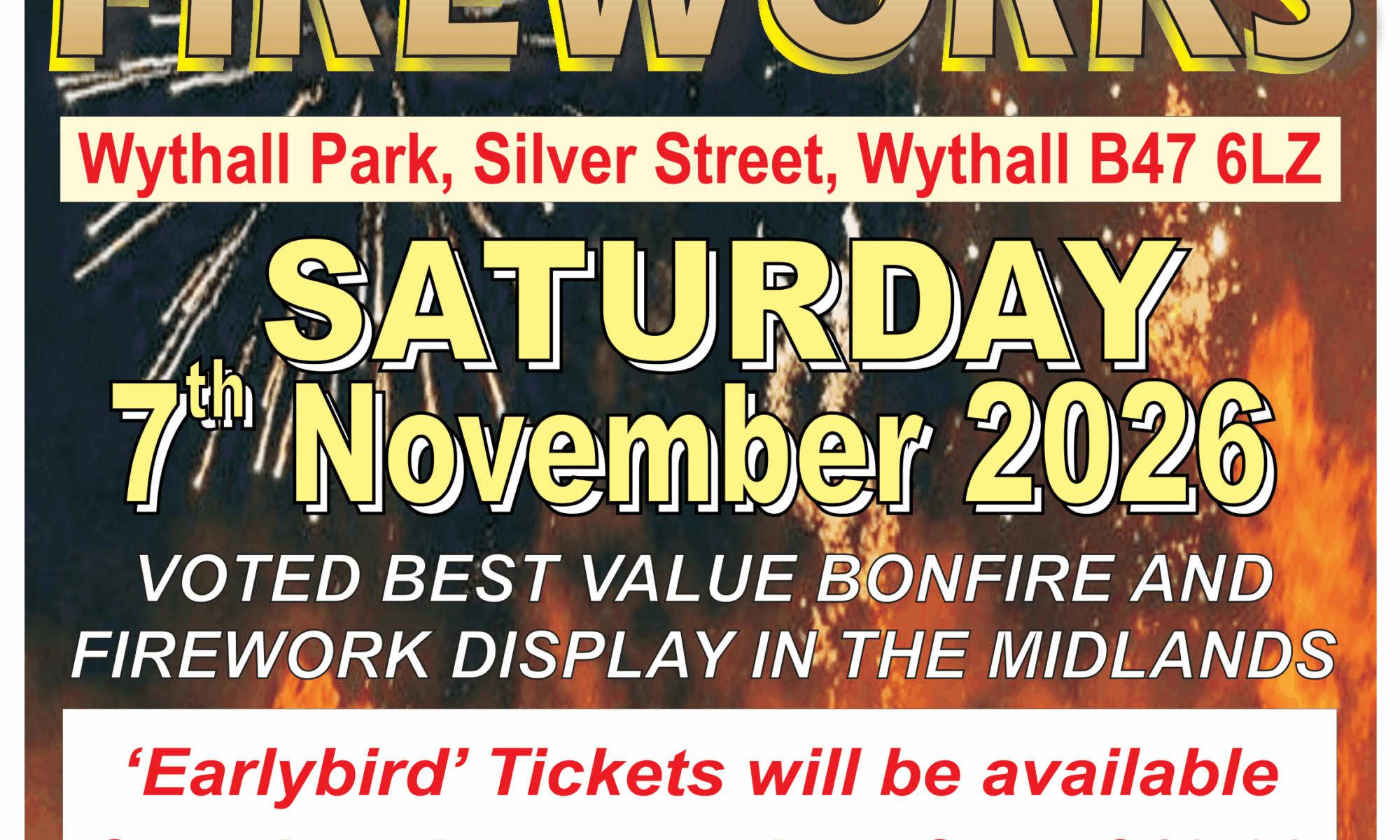 Wythall Bonfire and Fireworks Night - Saturday 7 November 2026 at Wythall Park