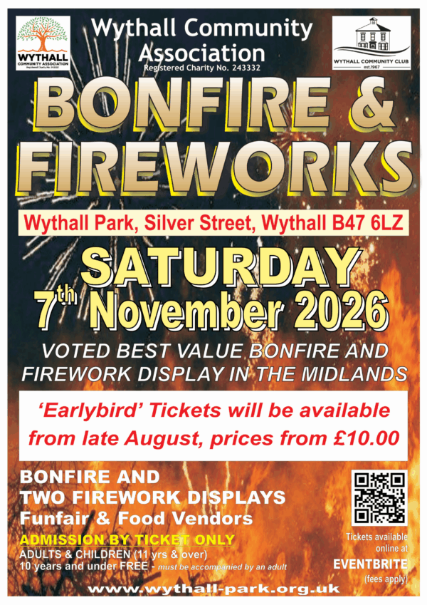 Wythall Bonfire and Fireworks Night - Saturday 7 November 2026 at Wythall Park